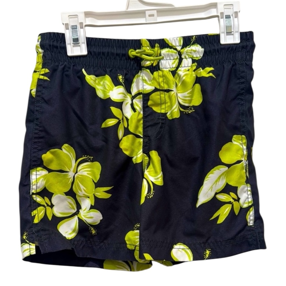 Old Navy Boys Size 8 Black and Green Swim Trunks Floral Design